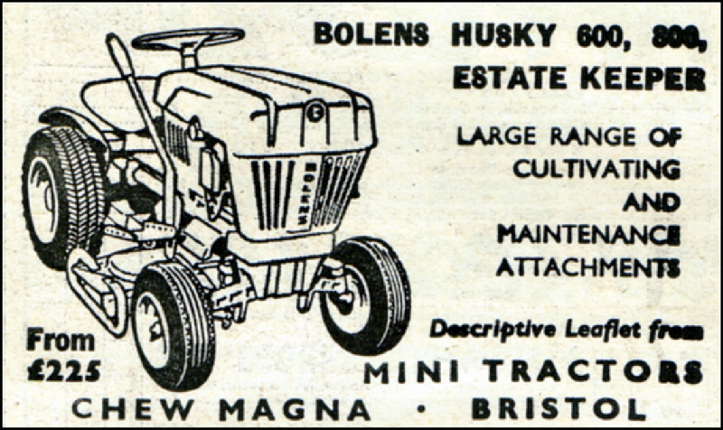 A 1964 Bolens Husky Advert. £225.00. Mini Tractors, Chew Magna, Bristol. 